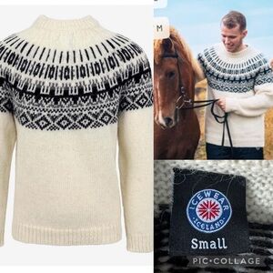 ICEWEAR 100% Icelandic wool Sweater Black White Nordic Crewneck Unisex Small EUC